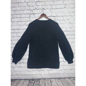 LOFT Women Charcoal Gray‎ Ribbed Balloon Sleeve Mock Neck Sweater Size L